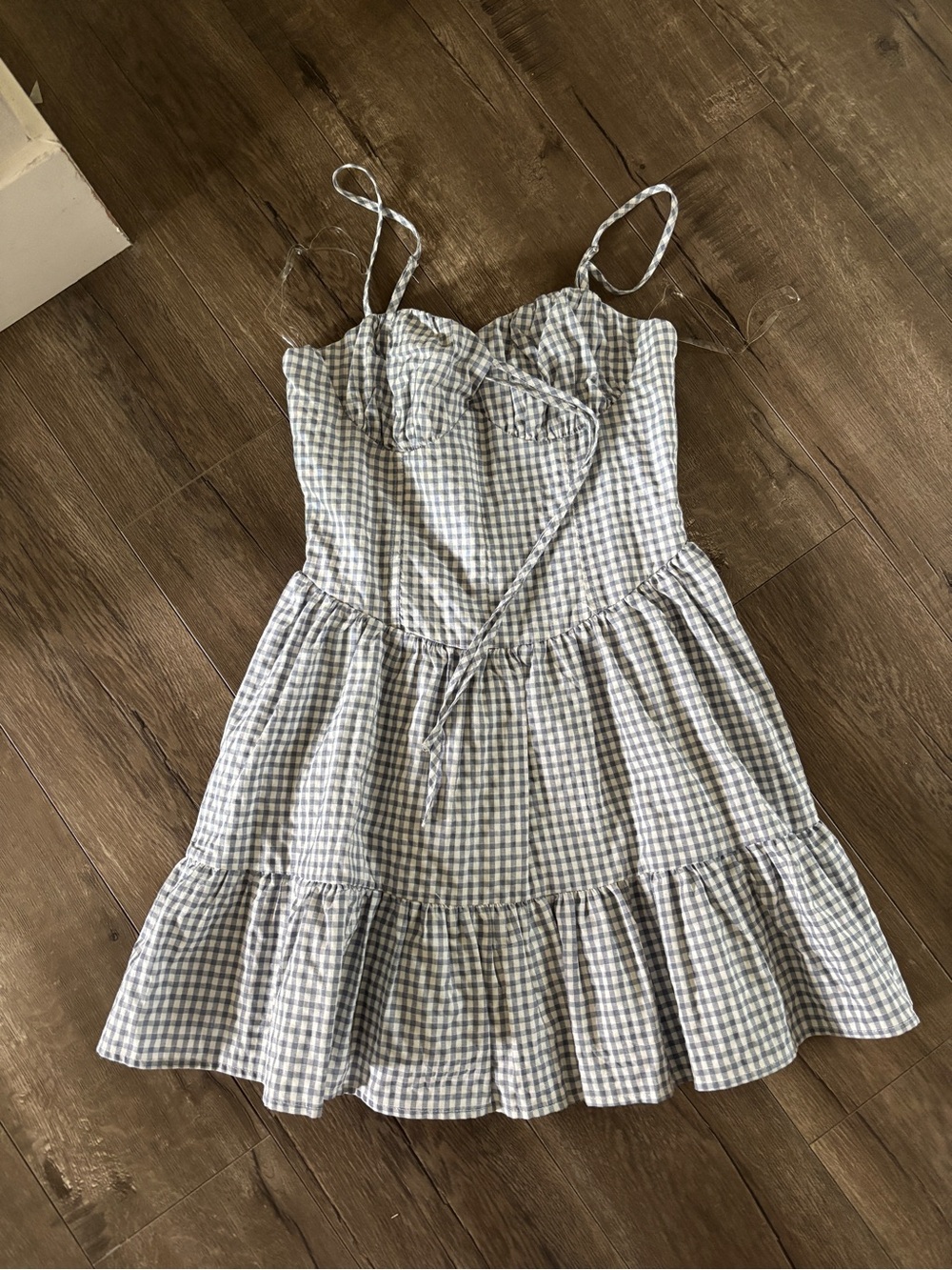 RSQ Blue and White Gingham Tie-Front Mini Dress